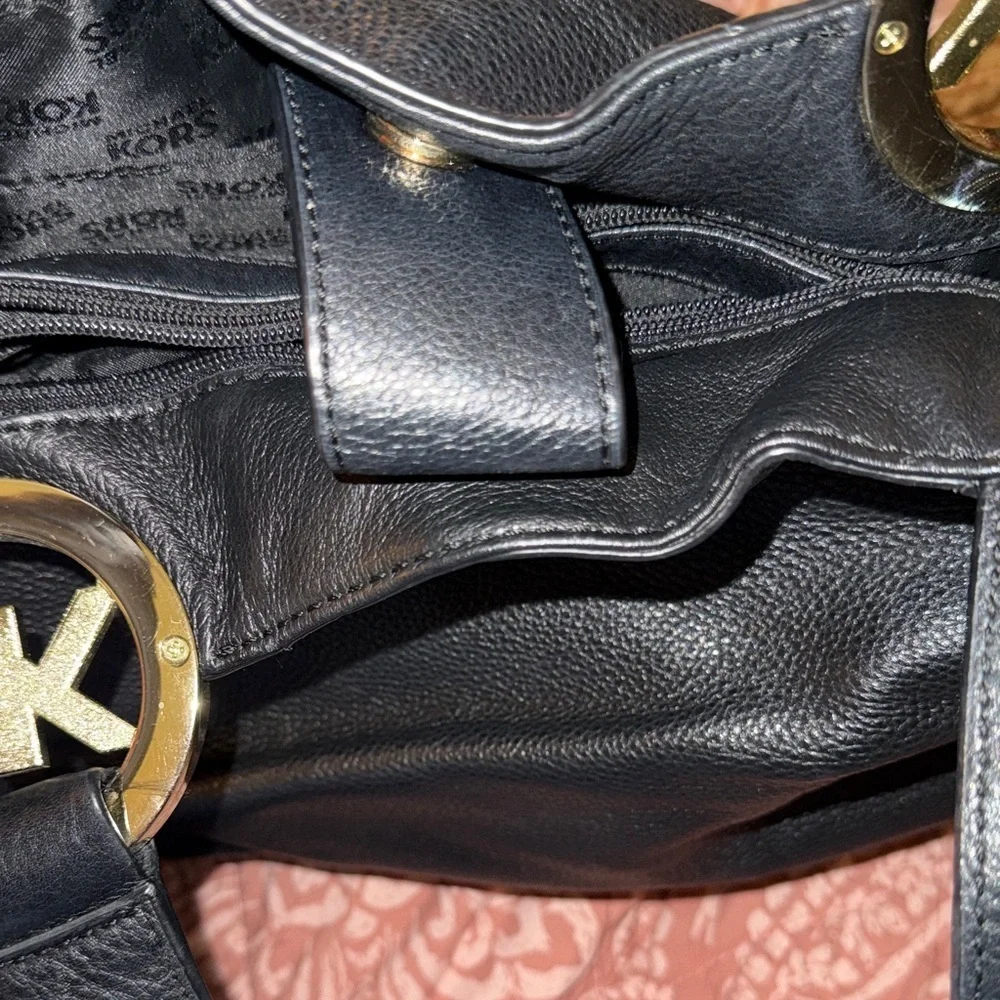 Michael Kors Black Shoulder Bag with Gold Accents